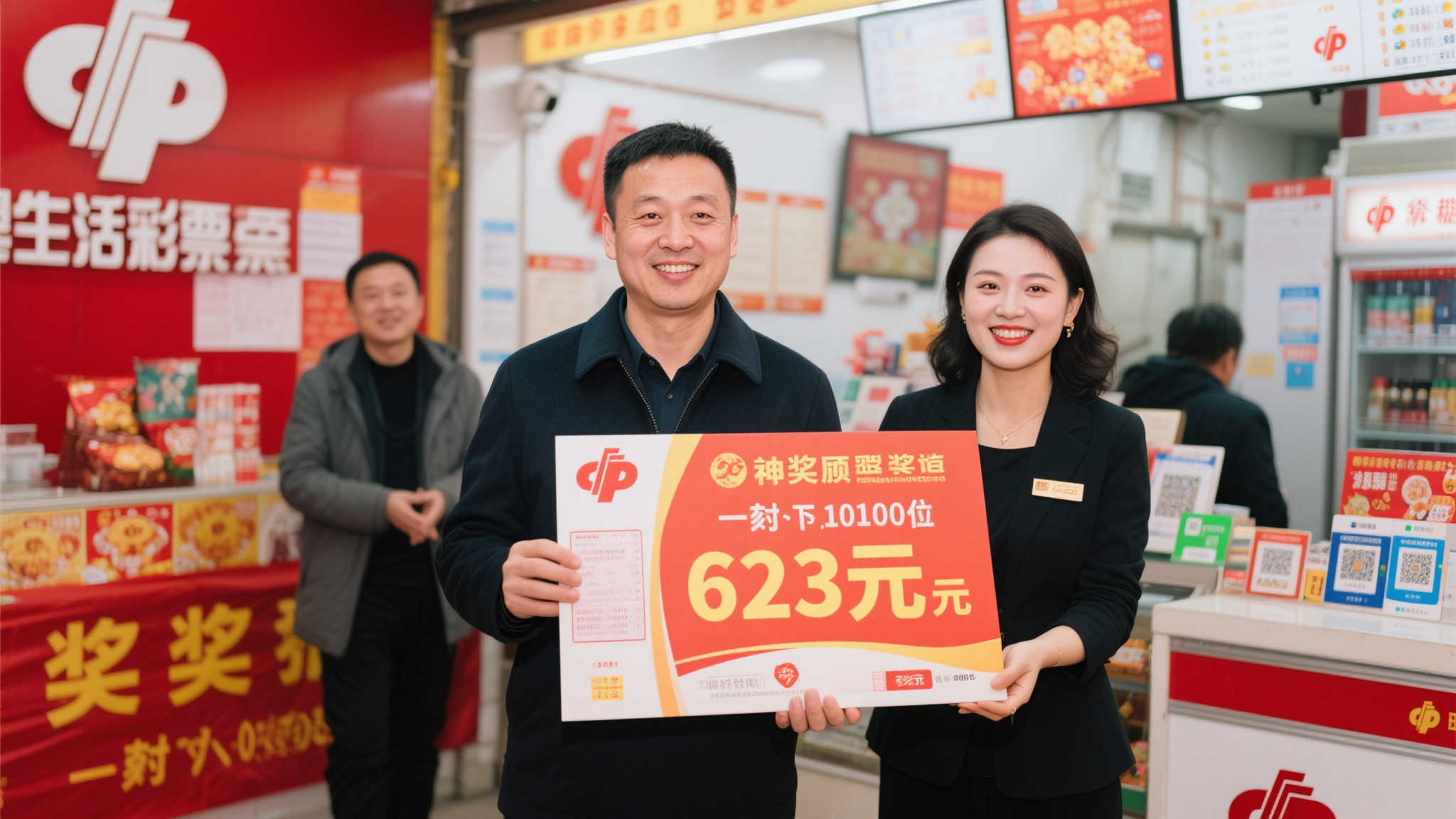 男子坚持守号两期喜中福彩623万，美女站主同行领奖-图